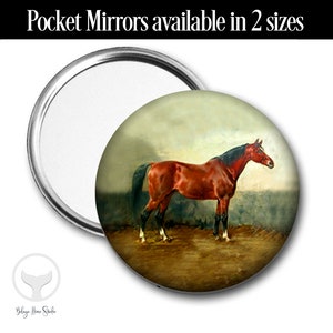 Vintage Horse Mirror, Animals, Equine, Horse Lovers, Holiday Gift, Alphabet Letters, Choose Pocket Mirror, Purse Hook or Compact Mirror