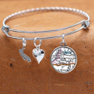 Pulsera de mapa de California / Redding CA / pulsera de encanto / Vintage Mapa joyería / regalo de dama de honor / cumpleaños graduación boda regalos para ella
