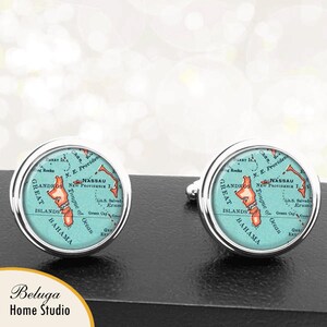 Kaart Manchetknopen Andros eilanden Bahama's grote Bahama Cuff Links voor Groomsmen bruidegom verloofde verjaardag bruiloften vaders vaders mannen