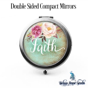 Compact Mirror Typography Words Faith Cosmetic Mirror Purse Mirror Bridesmaid Gifts PillBox Mirror Gifts For Her