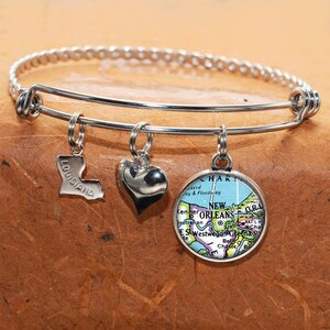 Louisiana Karte Armband / New Orleans LA / Karte Bettelarmband / Vintage Karte Schmuck / Karte Geschenke / Brautjungfer Geburtstag Graduierung