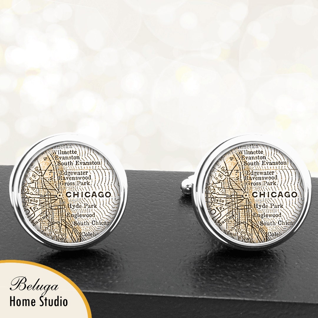 Map Cufflinks Chicago Illinois Handmade Cuff Links City State Maps IL