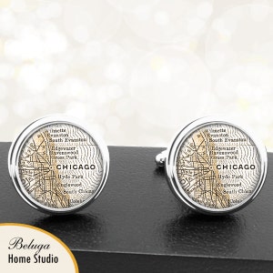 Landkarte von Cufflinks Chicago Illinois handgemachte Cuff Links Stadtstaat Maps IL Groomsmen Hochzeit Partei Väter Väter Männer
