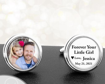 Photo Cufflinks Father Daughter / Forever Your Little Girl / Handmade Cuff Links Wedding Gift To Father From Child