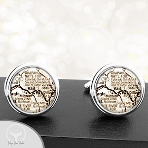 Carte boutons de manchette Vail CO boutons de manchette faits à la main État du Colorado Antique carte USA ville garçons d'honneur fête de mariage pères papas hommes