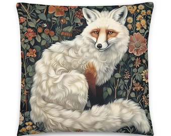 William Morris Kissen Weißer Fuchs, Waldtiere, Dekokissen, Sofa oder Stuhl Akzent, Einweihungsparty Geschenk, Wohnkultur, inklusive Einsatz
