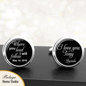 Wedding Cufflinks Where You Lead I Will Follow Personalized Cufflinks Handmade Cuff Links for Grooms Fiance Wedding Men image 1