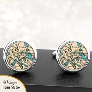 Kaart Manchetknopen Suria FL handgemaakte Cuff Links stad antieke kaarten Florida Groomsmen bruiloft partij vaders vaders mannen