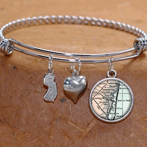 Toms River Park am Meer New Jersey Karte Charm Armband Zustand NJ Armreif Armband Landkarte Schmuck Edelstahl Armreif