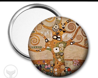 Gustav Klimt Famous Artist Mirror, Tree of Life, Holiday Gift, Alphabet Letters, Choose Pocket Mirror, Purse Hook or Compact Mirror