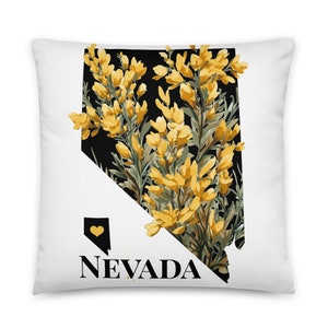 Almofada mapa de Nevada com flor do estado, artemísia, almofada de identificação, detalhes de sofá, novo presente para casa, viagens, férias, desejo de viajar