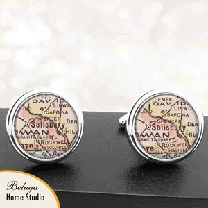 Manchetknopen Salisbury North Carolina handgemaakte Cuff Links stadstaat kaarten NC Groomsmen bruiloft partij vaders vaders mannen