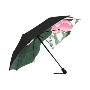 Rain Umbrella / Famous Artists Pink Flowers Ohara Koson / Japanese / Anti UV Automatic Premium Umbrella with Outside or Underside Printing image 3