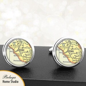 Kaart Manchetknopen Rome Italië handgemaakte Cuff Links Italiaanse stad Vintage kaarten Europa Groomsmen bruiloften vaders vaders