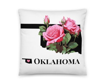 Oklahoma Map Pillow & State Flower, Oklahoma Rose, OK Throw Pillow, Sofa Accent, New Home Gift, Travel, Vacations, Real Estate Client Gifts