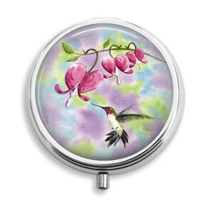 Pill Box Pill Case Hummingbird and Lady Slipper Flowers Pill Holder Pill Container Trinket Box Vitamin Holder Medicine Box