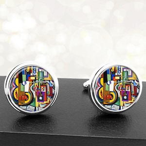 Cufflinks Colorful Abstract Art Handmade Cuff Links Fathers Dads Men French Cuff Accessory
