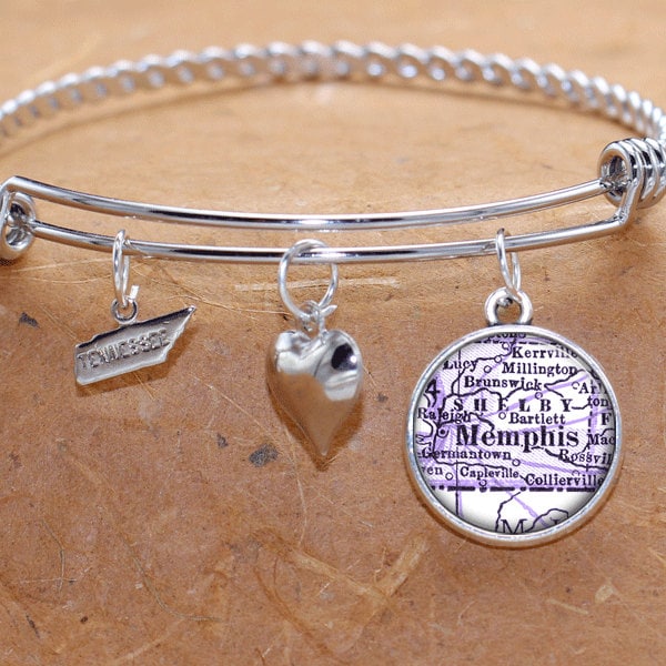 Memphis Tennessee Charm Bracelet Antique Map State TN Bangle Cuff Bracelet Vintage Map Jewelry Stainless Steel Bracelet Gifts For Her