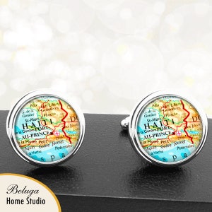 Carte : boutons de manchette Port-Au-Prince Haïti manchette garçons d’honneur marié fiancé anniversaire mariage fête des pères fête les papas hommes