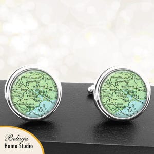 Kaart Manchetknopen Cork Ierland handgemaakte Cuff Links Ierse stad kaarten Groomsmen bruiloften vaders vaders