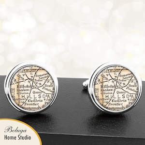 Map Cufflinks Hillsdale Michigan Handmade Cuff Links City State Maps MI Groomsmen Wedding Party Fathers Dads Men