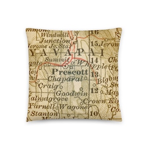Arizona Carte Oreiller / Prescott AZ Jeter Oreiller / State City Maps Home Decor / Custom Map Pillows / Housewarming / New Home / Wedding Gifts