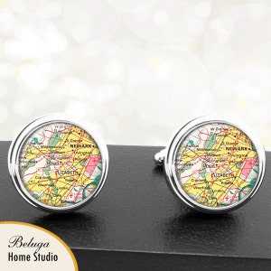 Kaart van manchetknopen Elizabeth NJ handgemaakte Cuff Links VS stadstaat kaarten New Jersey Groomsmen bruiloft partij vaders vaders mannen