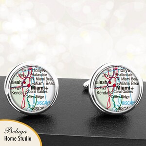 Kaart van manchetknopen Miami FL handgemaakte Cuff Links stadstaat Maps Florida Groomsmen bruiloft partij vaders vaders mannen verjaardagen afstuderen