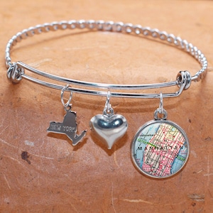 Benutzerdefinierte Karte Charm Armband Manhattan NYC Zustand der NY Armreif Armband Landkarte Schmuck Edelstahl Armreif