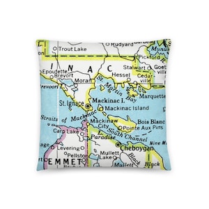 Mackinac Island Michigan Karte Kissen / State Michigan Vintage Map Kissen / Home Dekor / Reise Urlaub Orte / Einweihungsgeschenke