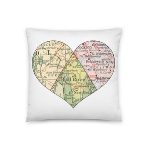 Custom Map Pillow with Heart / Pick Any 3 Cities or Towns / Insert Included