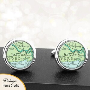 Kaart Manchetknopen Waterford Ierland handgemaakte Cuff Links Ierse stad kaarten Groomsmen bruiloften vaders vaders