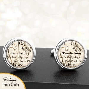 Kaart van manchetknopen Tombstone AZ handgemaakte Cuff Links VS stadstaat Maps Arizona Groomsmen bruiloft partij vaders vaders mannen