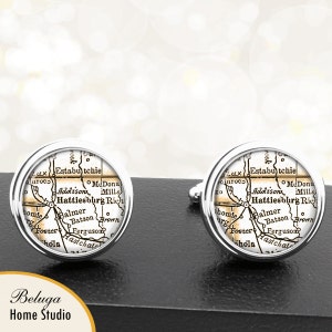 Kaart van manchetknopen Hattiesburg MS handgemaakte Cuff Links stadstaat Maps Mississippi Groomsmen bruiloft partij vaders vaders mannen