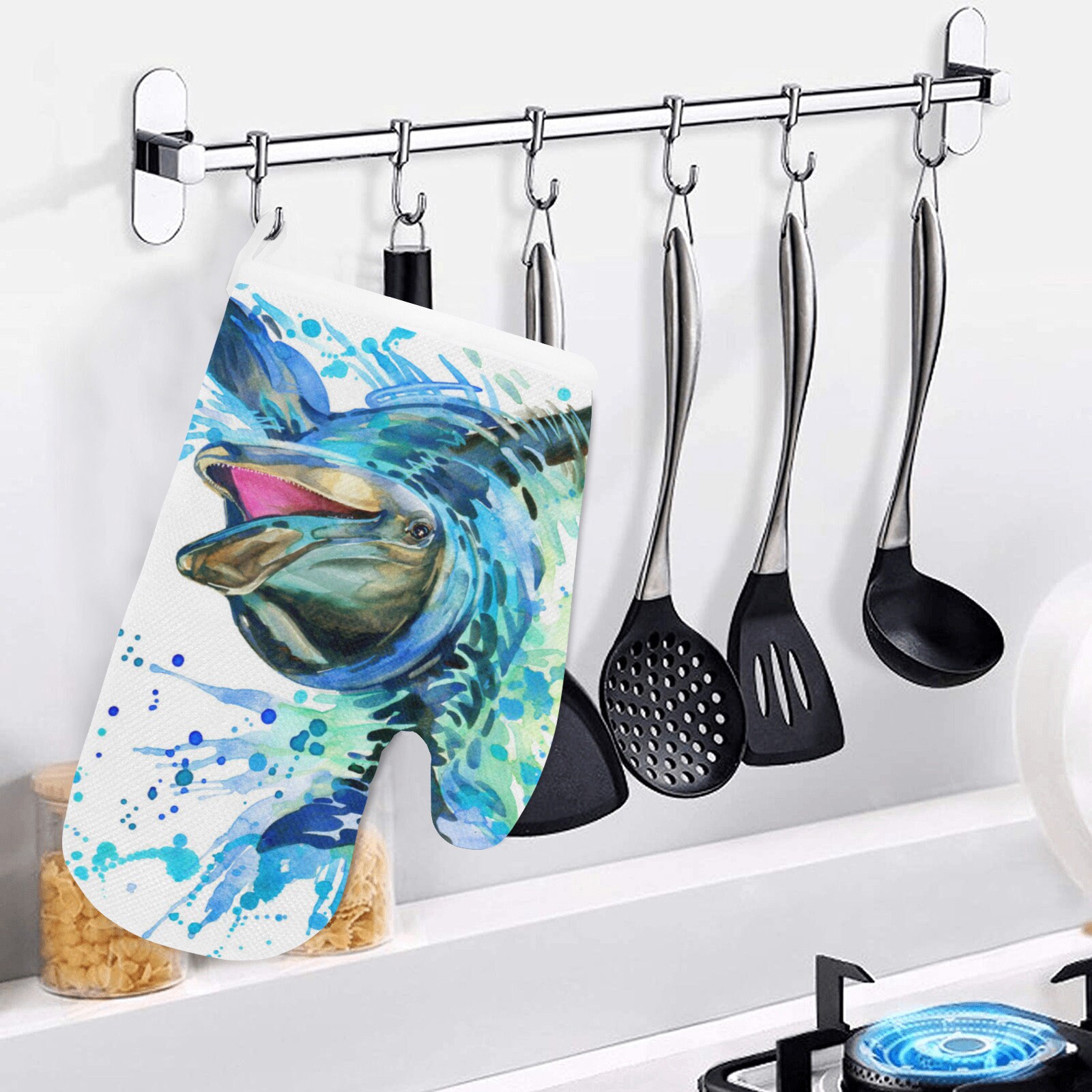 Heat Resistant Oven Mitts, Laughing Dolphin, Sea Animals, Kitchen Gloves, Kitchen Decor, Cooking Accessories, Housewarming Gift