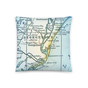 Almohada de mapa de Carolina del Sur / Georgetown SC Throw Pillow / State City Maps Home Decor / Custom Map Pillows / Housewarming / New Home