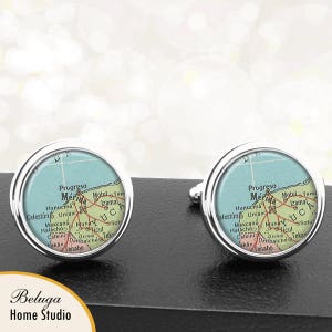 Kaart Manchetknopen Merida Mexico handgemaakte Cuff Links Mexicaanse stad kaarten Groomsmen bruiloften vaders vaders