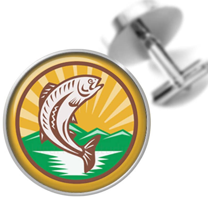 Cufflinks Woodcut Trout Fish Design Handmade Cuff Links for Dads Fathers Men Fisherman
