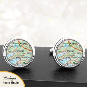 Kaart Manchetknopen Kenmare Ierland handgemaakte Cuff Links Ierse stad kaarten Groomsmen bruiloften vaders vaders
