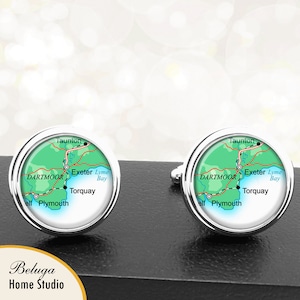 Map Cufflinks Exeter United Kingdom Cuff Links Europe England UK for Groomsmen Wedding Party Fathers Dads Men
