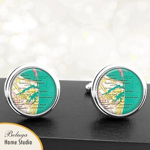 Kaart Manchetknopen Red Bank Long Branch Monmouth Beach NJ handgemaakte Cuff Links VS stadstaat kaarten New Jersey Groomsmen bruiloft vaders vaders mannen