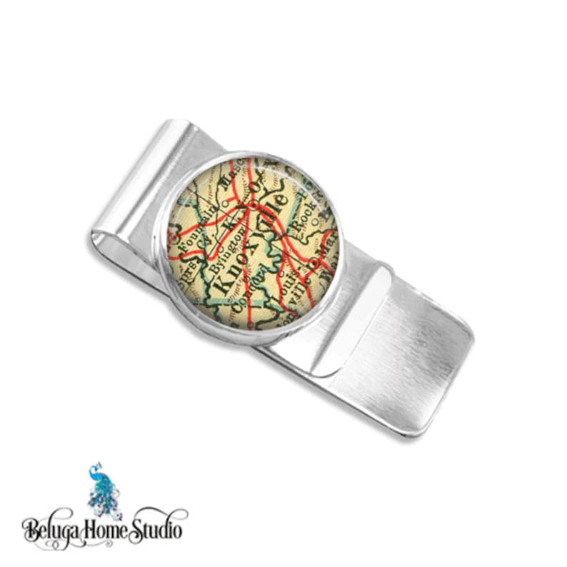 Map Money Clip Stainless Steel Money Holder With Antique Maps Knoxville TN State of Tennessee Cities and Towns Select City At Checkout