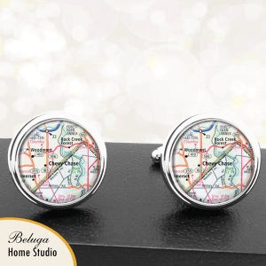 Kaart van Cufflinks Chevy Chase Maryland DC handgemaakte Cuff Links stadstaat Maps MD Groomsmen bruiloft partij vaders vaders mannen
