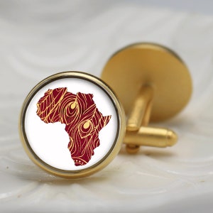 Cufflinks Africa Red Gold Pattern / African Continent / Fingerprint / Cuff Links, Tie Clip, Money Clip, Groomsmen Weddings Gifts For Men image 1