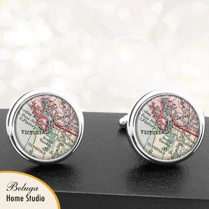 Kaart Manchetknopen Victoria Vancouver Canada staat Washington handgemaakte Cuff Links Canadese stad kaarten Groomsmen bruiloften vaders vaders