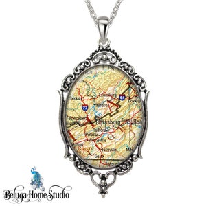 Virginia Map Necklace / Oval Filigree Pendant / City of Blacksburg VA  /  Custom Map Pendant / Map Jewelry Gifts / Choose Your City/Town
