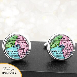 Kaart van manchetknopen Triest Trieste Italië handgemaakte Cuff Links Italiaanse stad Vintage Maps Europa Groomsmen bruiloften vaders vaders