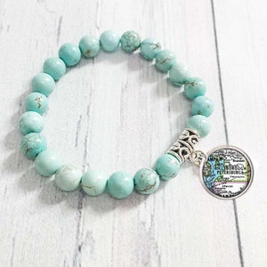 Florida Bracelet St Petersburg FL Beaded Bracelet With Custom Map Charm / Any City State Map Jewelry Turquoise, Tiger Eye, Many Color Stones