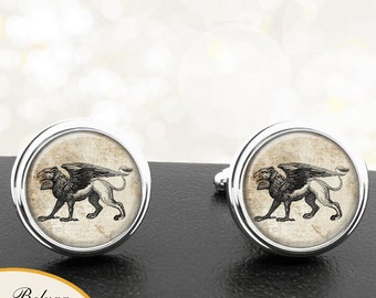 Gryphon Griffin Cufflinks Handmade Cufflinks on Grunge Textured Background