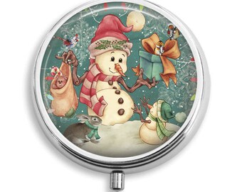 Pille Box Pille Fall Schneemann und Tier Freunde Pille Halter Pille Behälter Trinket Box PillBox Vitamin Halter Medizin Box Mint Zinn